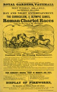 Promotional leaflet for The Curriculum; or, The Olympic Games and Roman Chariot Race at Royal Gardens, Vauxhall, London by English School