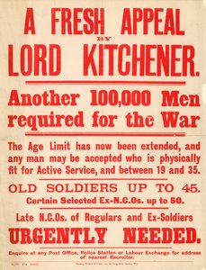 Promotional Poster Appealing for 100,000 Men to Volunteer for Service in the War