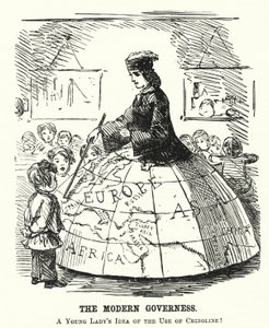 The Modern Governess - A Wide Hoop Skirt Serving as a Geography Teaching Aid by English School