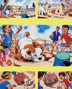 Puppy on beach by English School