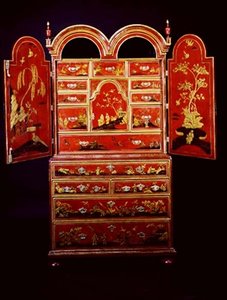 Queen Anne Double Domed Cabinet on Chest with Doors Open by English School