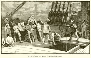 Raid on the Tea-Ships in Boston Harbour by English School