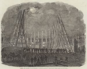 Raising the Trusses the Building in Leicester-Square, for Mr Wyld