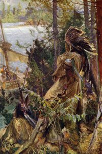 Red Indians Watching the Arrival of a French Ship by English School