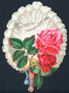 Red Roses on Fan by English School