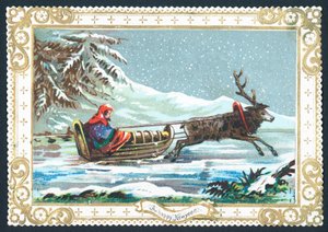 Reindeer pulling sledge by English School