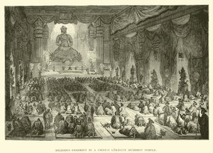 Religious Ceremony in a Chinese Lamasery, Buddhist Temple by English School