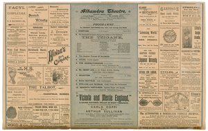 Reverse of an advertising leaflet for the Alhambra Theatre by English School