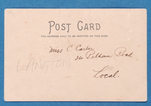 Reverse side of J.E. Doig (Sunderland) Saving a Goal postcard by English School