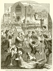 Riotous Assembly outside the Parliament House on the introduction of the Excise Scheme