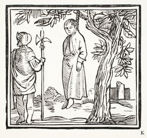 Robert hangs himself, illustration from Chap-books of the Eighteenth Century by John Ashton, pub. 1882 by English School