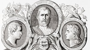 Roman authors, from left to right, Horace, Terence and Virgil, from Ward and Lock