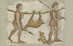 Roman mosaic, showing two men carrying a deer by English School