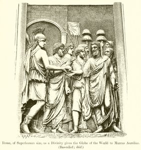 Rome, of Superhuman Size, as a Divinity Gives the Globe of the World to Marcus Aurelius (Bas-Relief; ibid) by English School