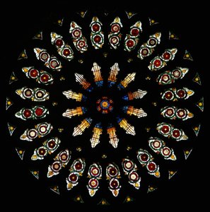 Rose window symbolising the union of the Houses of Lancaster and York by English School
