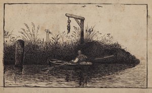 Rowing Boat Passing a Gallows by English School