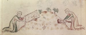 Women catching a rabbit with a net and a ferret, from the 