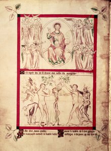 God in a Mandorla Surrounded by Musician Angels, Temptation of Eve (from the Queen Mary Psalter, c.1310-20) by English School