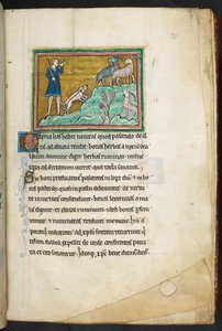A hunter or farmer with dogs, pursuing goats, from Bestiary, Lapidary by English School