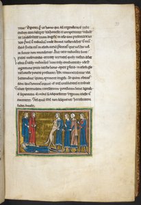 Dog identifying a murderer, from Bestiary, Lapidary, 2nd quarter of the 13th century by English School