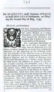 Royal Speech to both Houses of Parliament, 2nd May 1745 by English School