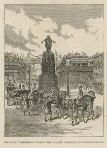 Royal procession passing the Guards Memorial in Waterloo Place by English School