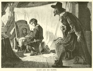 Reuben and his master (engraving) by English School