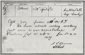 SOS Message Received by the Russian Steamer, Birma, About Five Minutes After Titanic Struck an Iceberg on 15th April 1912, from 
