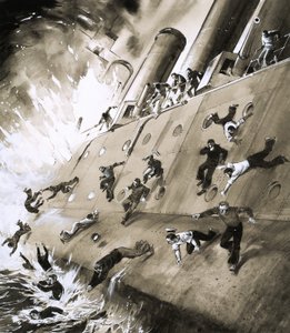 Sailors Escaping HMS Natal Which Caught Fire in Cromerty Firth in 1915 by English School