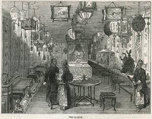 Saloon of Chinese junk brought to London as a curiosity by English School