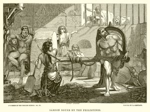 Samson Bound by the Philistines by English School