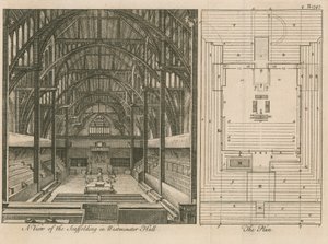 Scaffolding in Westminster Hall by English School