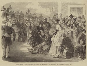 Scene at the Railway Station, Chalons, on the Arrival of a Convoy of Wounded by English School