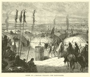 Scene in a Mandan village, the Rain-maker by English School