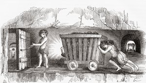 Scene inside an English coal mine, early 19th century