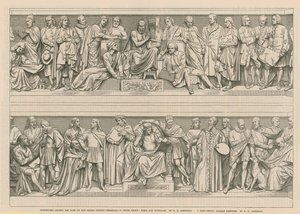 Sculptures around the base of the Prince Consort Memorial (engraving) by English School