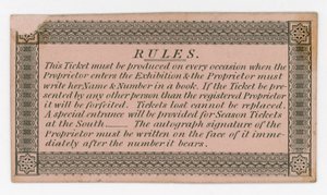 Season Ticket for Admission to the Great Exhibition of 1851, Reverse, Showing Rules by English School