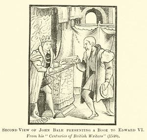 Second View of John Bale presenting a Book to Edward VI by English School