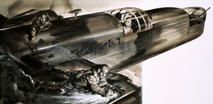 Sergeant James Allen Ward walking the wing of a Wellington bomber by English School