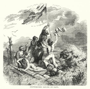 Shipwrecked Sailors on Raft by English School