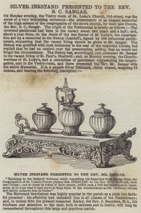 Silver Inkstand presented to the Reverend B C Sangar by English School