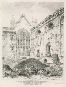 Sketch of the South Window of Westminster Hall with the Ruins of the House of Lords by English School