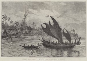 Sketches in New Guinea, a Lakatoi, or Native Trading-Vessel, of Kerepunu by English School