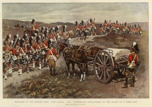 Sketches of the British Army, the Argyll and Sutherland Highlanders on the March on a Field Day by English School