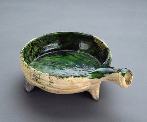 Skillet with Green Glaze and Hollow Handle by English School