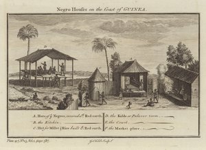 Slaves houses on the coast of Guinea by English School