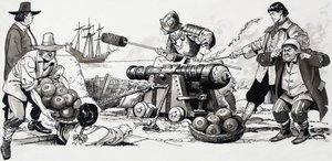 Soldiers Firing a Cannon by English School