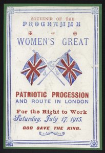 Souvenir programme of the womens procession for the right to work, London, 17 July 1915 by English School