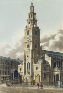 St. Clement Danes Church, pub. by Rudolph Ackermann 1816