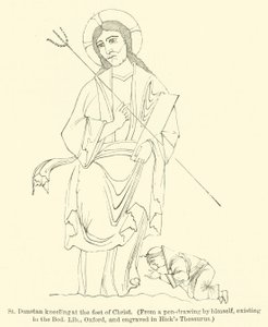 St. Dunstan Kneeling at the Feet of Christ, from a Pen-Drawing by Himself, Existing in the Bodleian Library, Oxford, and Engraved in Hick